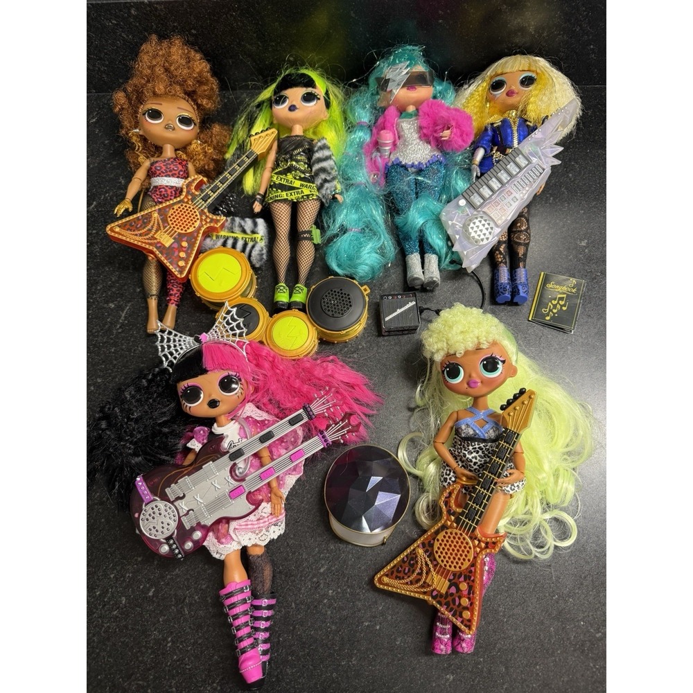 LOL Surprise OMG Dolls Rock Band Lot‎ w/ Instruments Guitar Keyboard Drums WORKS
